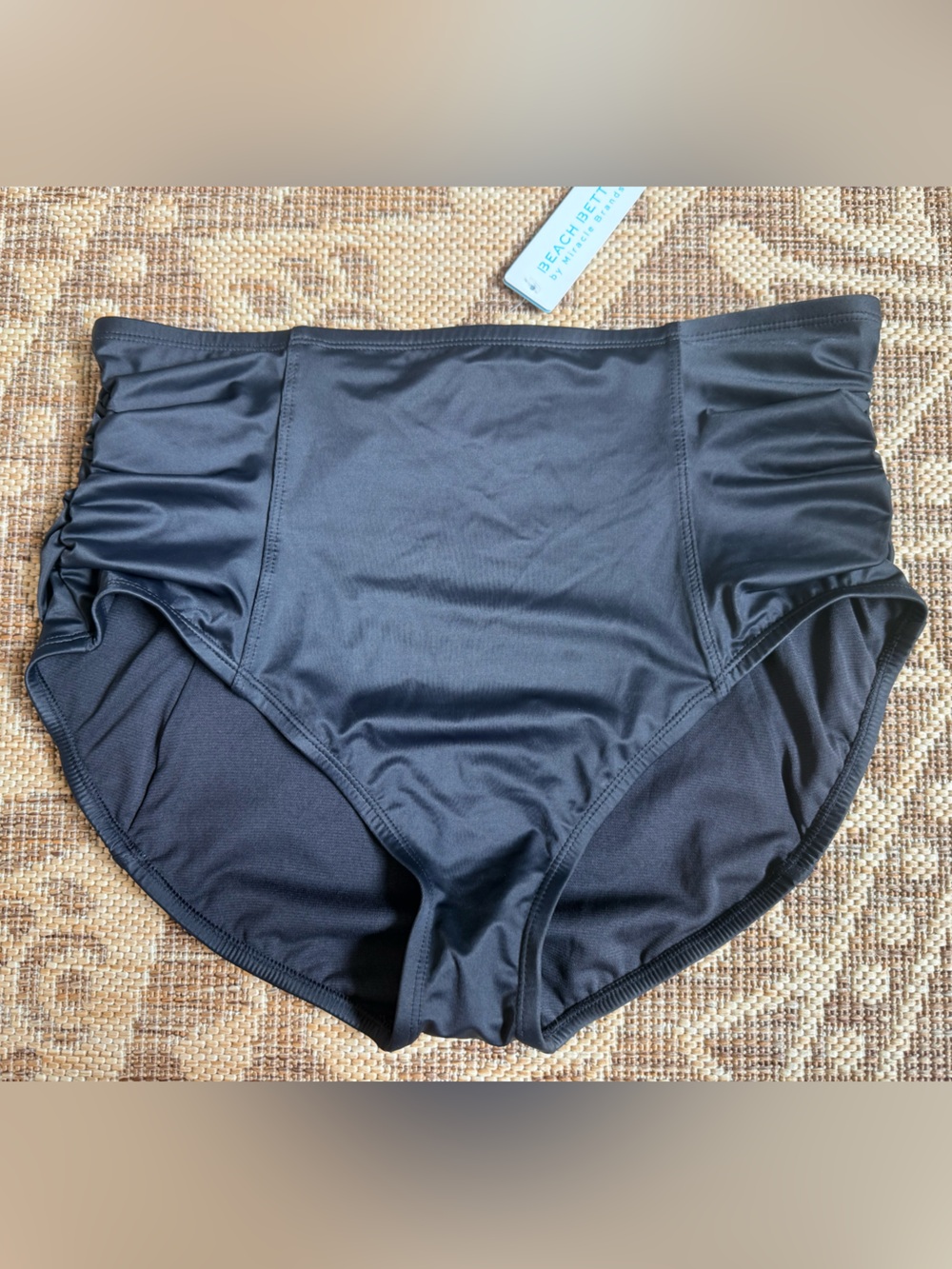 NWT Beach Betty Miracle Brands XL Black Bathing SwimSuit Bottom Ruching Highrise